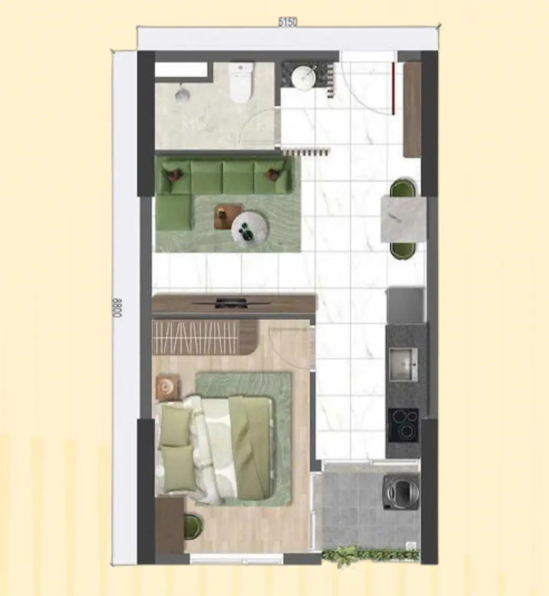 Bản vẽ mặt bằng căn hộ 1PN Bcons Riverside