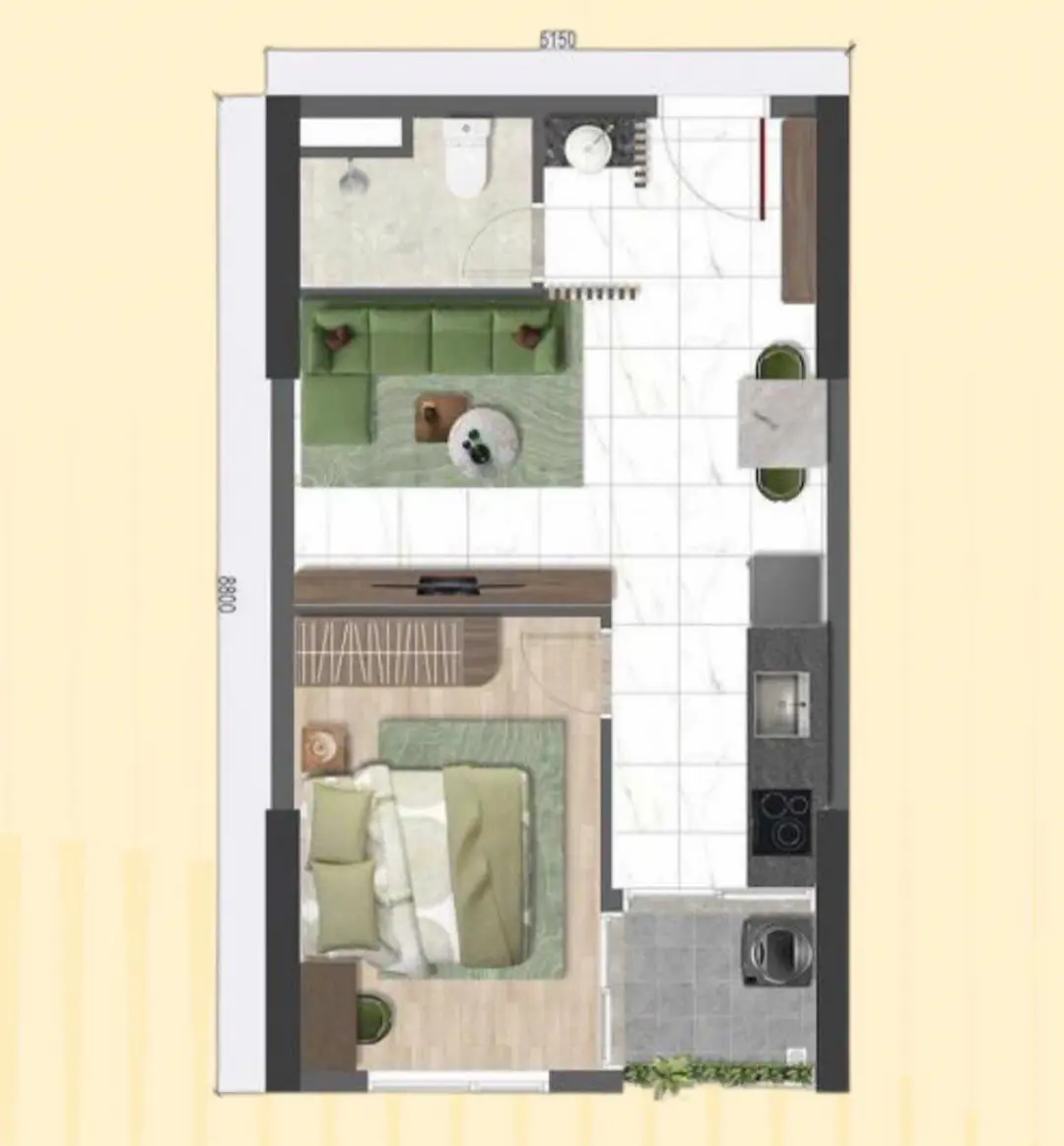Mặt bằng căn hộ 1 phòng ngủ Bcons Riverside Tp HCM