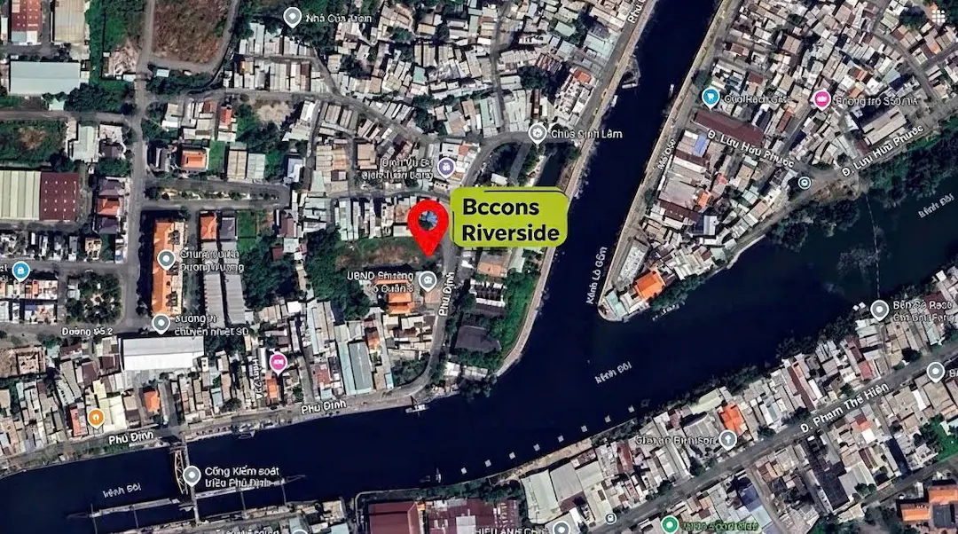 Định vị vị trí Bcons Riverside Phú Định Quận 8